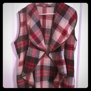 Womens Front Sleeveless Plaid Vest with Pockets